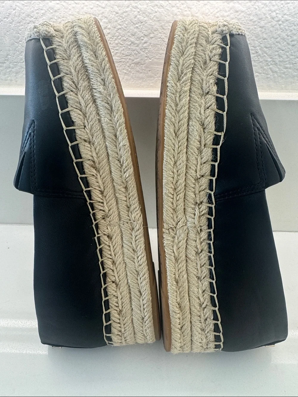 Michael Kors Black Leather Espadrille Slip-On Loafers